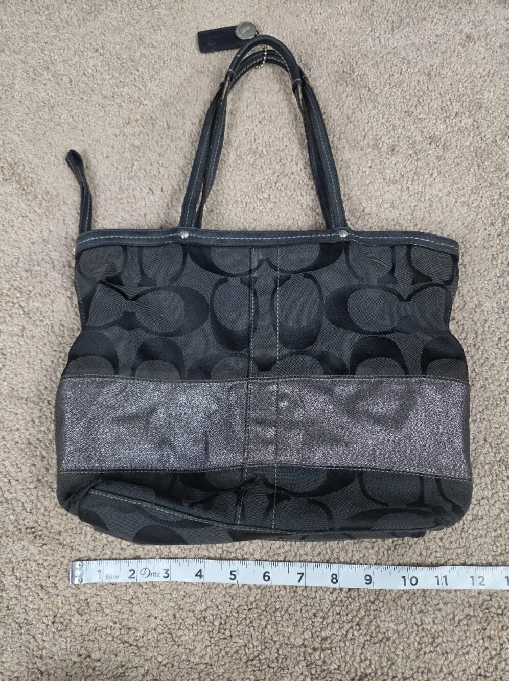 Coach Black Signature Tote with Metallic Accent